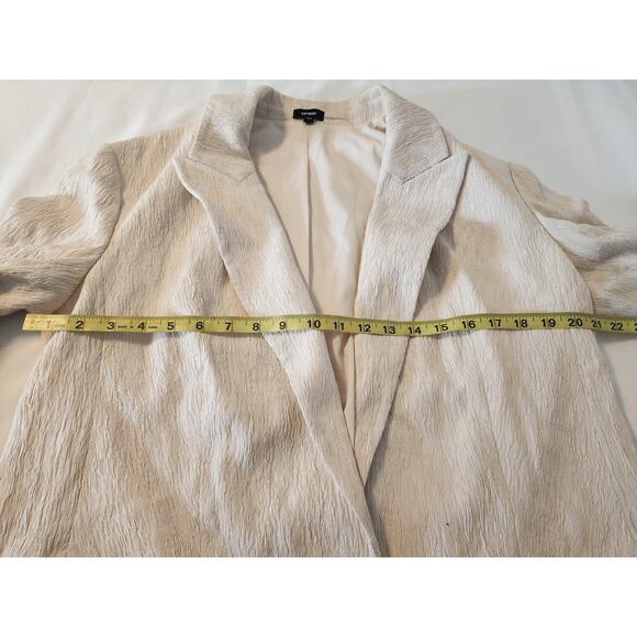 Express Oversized Textured Boyfriend Blazer Suit Jacket Beige Cream sz L - Picture 11 of 16